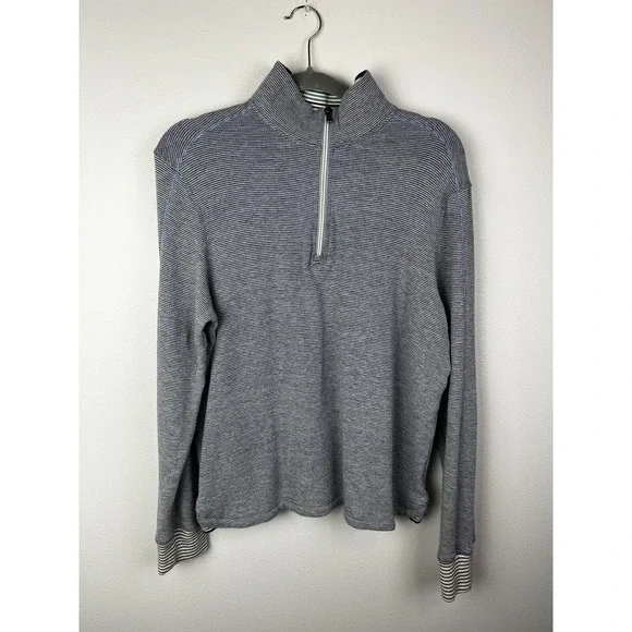Robert Graham Men's 1/4 Zip Pullover Sweater/Sweatshirt Large Blue-White Stripes - Picture 1 of 7